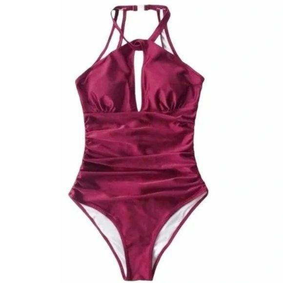 CUPSHE Women's Halter Top Swimsuit Size Medium Fuschia New w/Tag - Picture 8 of 8